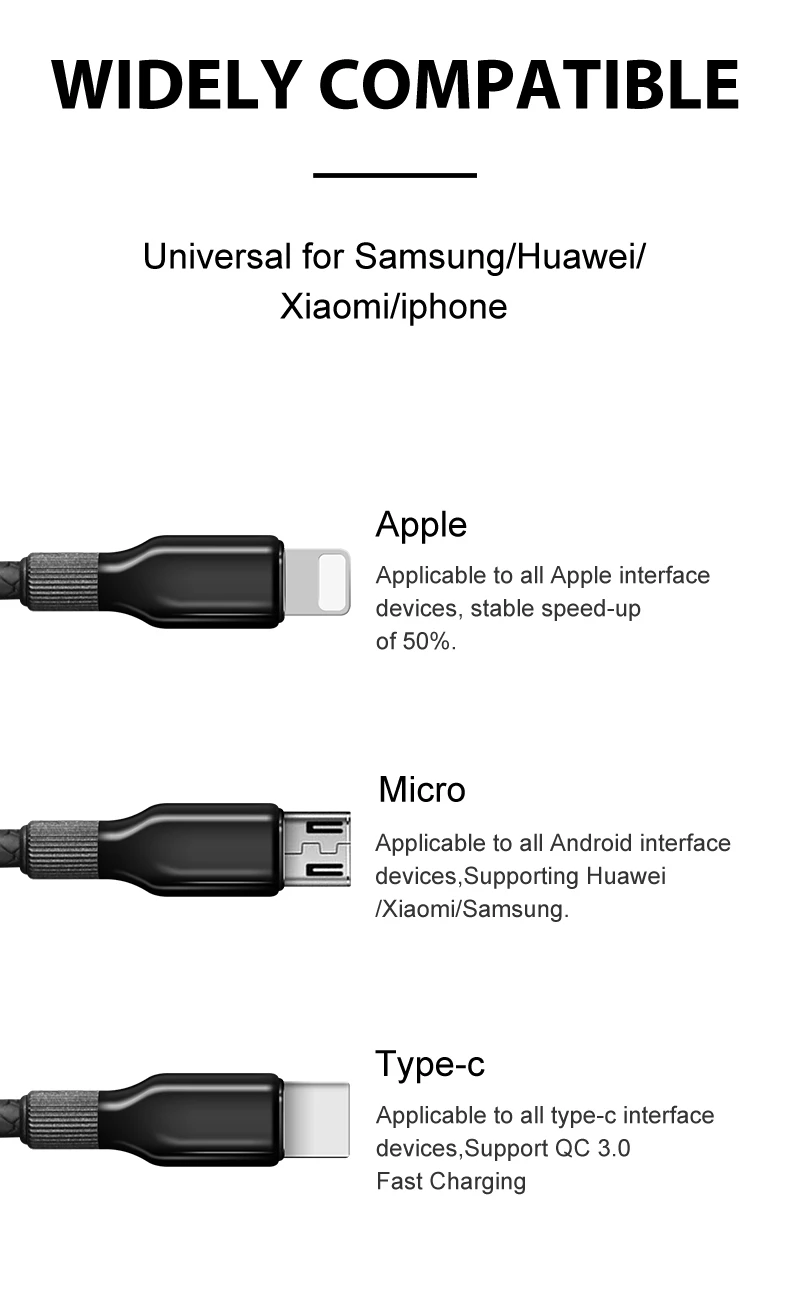 ESVNE 3A быстро Зарядное устройство Micro USB кабель для передачи данных для iPhone XiaoMi android 8 контактный шнур провод Тип C кабель USB C для зарядки мобильного телефона