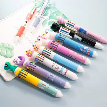 

10 Colors Ballpoint Pen Cartoon School Supplies Office Stationery Pens Kawaii Multicolor Ball Pen Creative Office Accessories