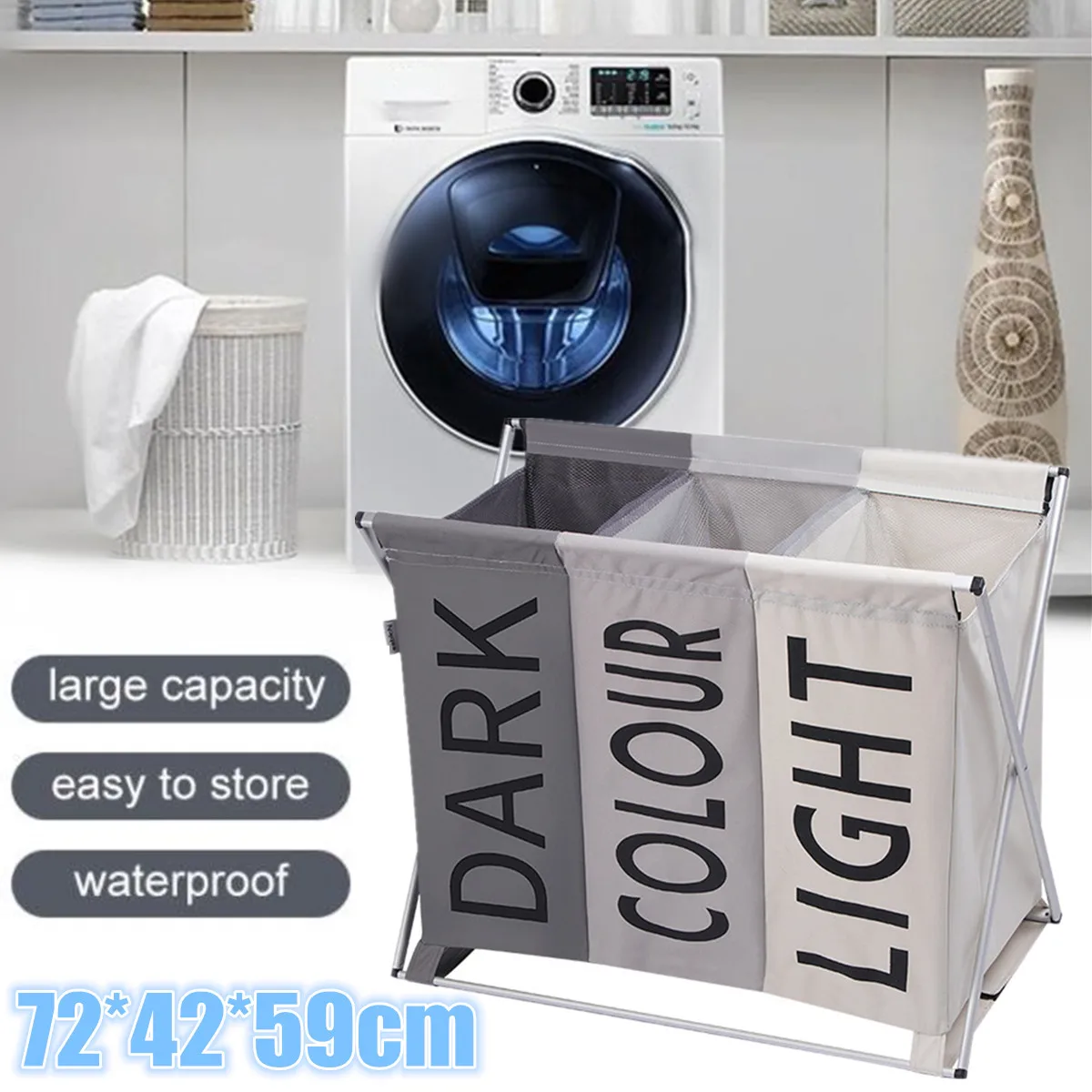 

X-Shape Dirty Clothes Storage Basket Three grid Organizer Basket Collapsible Large Laundry Hamper Waterproof Home Laundry Basket