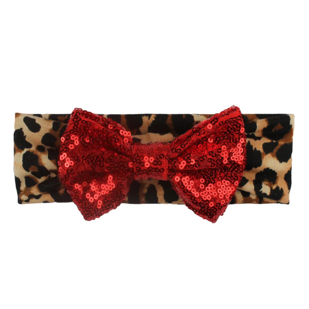 Newborn Toddler Headband Leopard print sequin bow kids headband Elastic Baby Headdress Kids Hair Band Girl Bow Knot