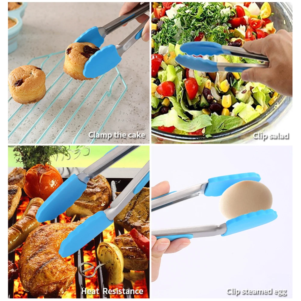 Комплект из 3 предметов, 7 дюймов Силиконовые Кухня Кулинария Салат Щипцы для гриля Еда зажим кулинарные щипцы Зажимная рукоятка Кухня посуда для барбекю стол инструмент