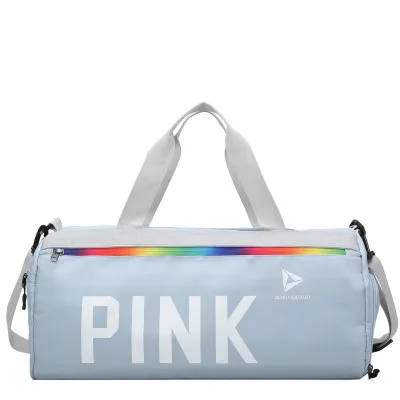 Pink Letter Training Handbags Travel Waterproof Bag Insulation Layer Fitness Yoga Bag Large Capacity Shoulder Sports Bag - Цвет: grayA