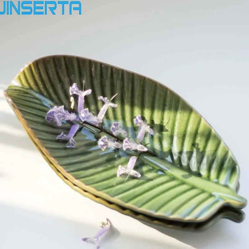

JINSERTA Ceramics Jewelry Display Plate Cosmetic Storage Tray Leaf Dessert Fruit Cake Snack Plate Desktop Sundries Organizer