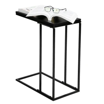 

Side Table Artisasset Black MDF Countertops Grey Wrought Iron Base Single Layer Snack Table Coffee Table