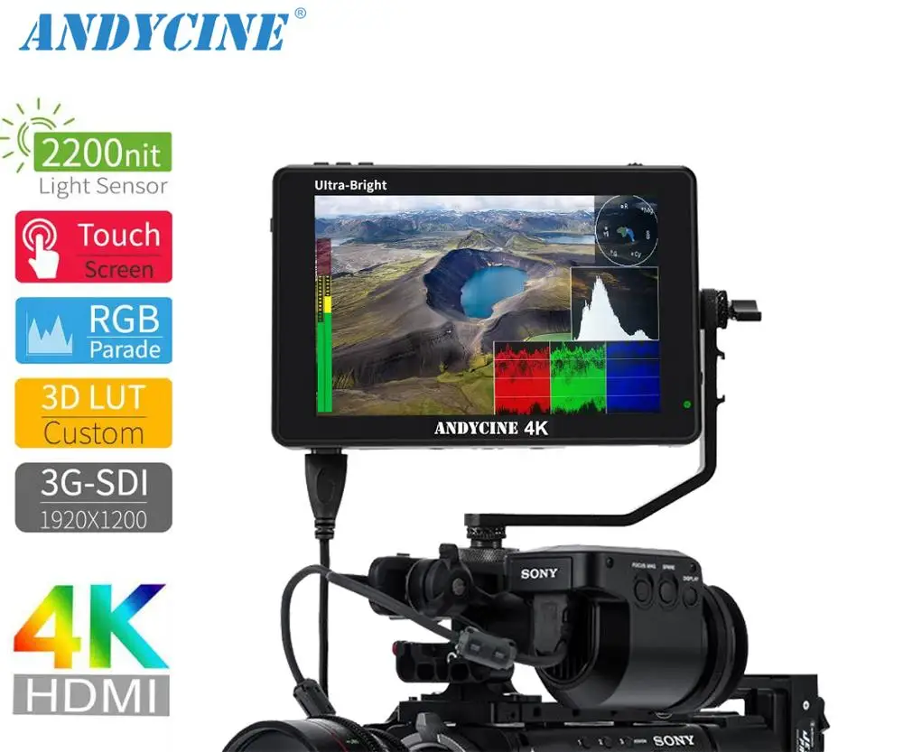 Expensive Price of  Andycine C7S 7 Inch 2200nit Ultra Brightness SDI 4K HDMI Touch screen 3D LUT Camera DSLR Field Moni