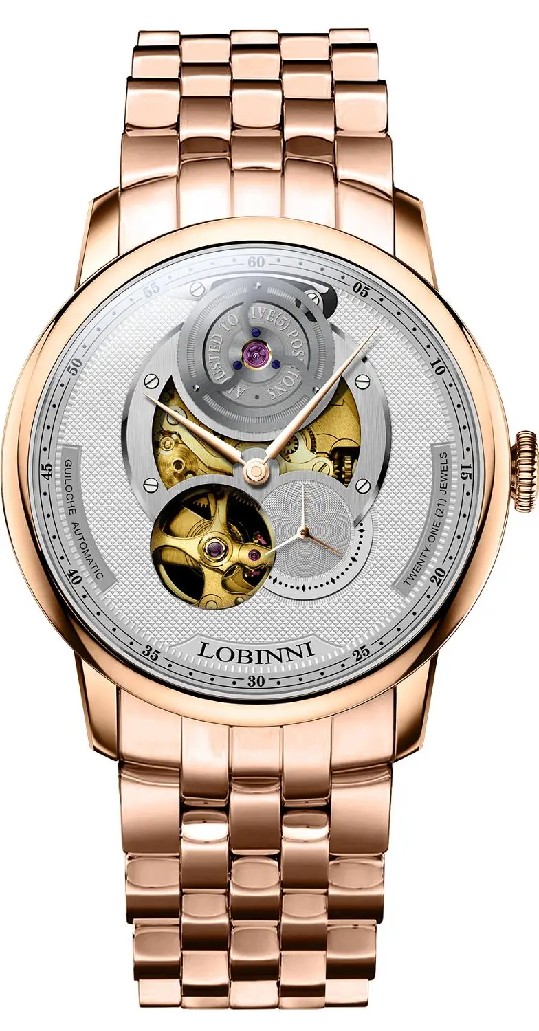 rose-sliver-steel LOBINNI для мужчин Япония автоматические механические часы Прозрачный Скелет для мужчин s часы Роскошные для мужчин s часы Лидирующий бренд кожа мужские часы - Цвет: rose-sliver-steel