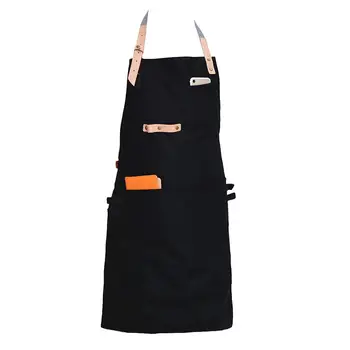 

1 pcs Black Canvas Men Women Cooking Kitchen Restaurant Chef Adjustable Bib Apron Dress with Pocket