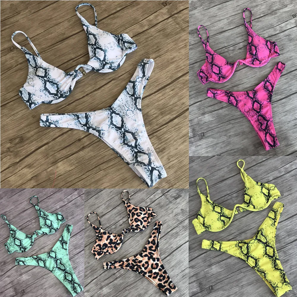 Comprar Traje de baño para mujer traje de baño dividido Sexy Bikini estampado de piel de serpiente Bikini placa de acero Junta Bikinii traje de baño de dos piezas