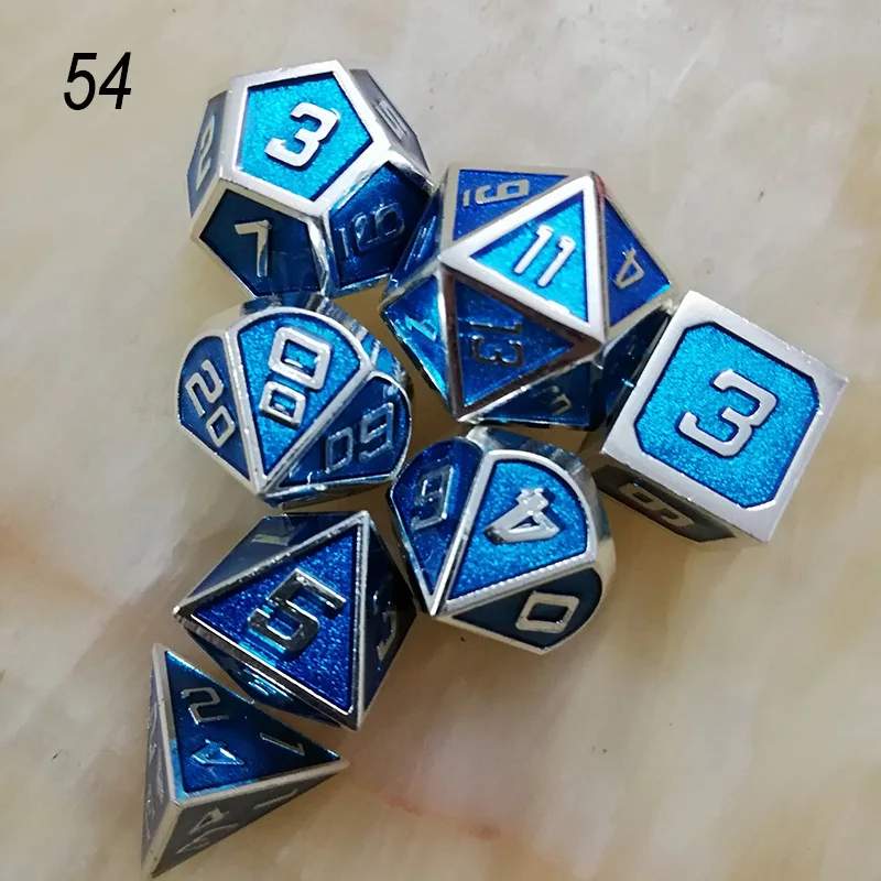 Rpg кости многогранные наборы металла dnd подземелья d20 10 8 12 и драконы настольные игры цинковый сплав кубики цифровой узор - Цвет: 54
