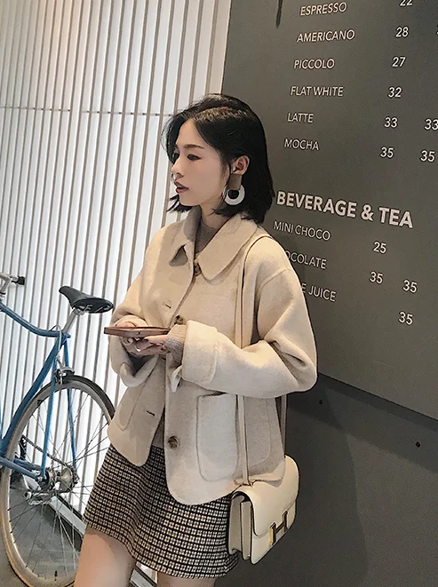 Woman short Solid Woolen Coat Fashion Autumn Jacket
