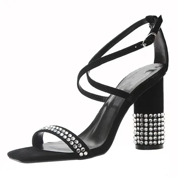 

Women High Heels Sandals Summer Square Heels Crystal Heeled Platform Shoes Ladies Sexy Party Wedding Buckle Strap Shoes E949