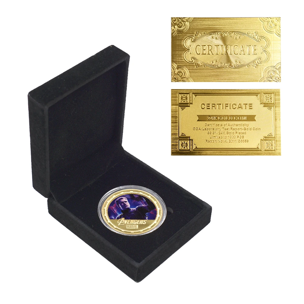 

Coins Collectibles 24K Gold Plated Coin Avengers Super Hero Captain America Challenge Coin with Box Gifts for The New Year