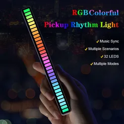 Barre lumineuse avec contrôle du son RGB, 32 LED, 18 couleurs, éclairage avec synchronisation de la musique, pour voiture, PC, TV, salle de jeux, décorations 