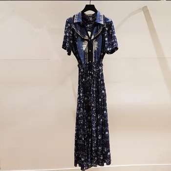 

19 Summer French Elegant Slim Fit Floral Printing Lady Dress R20632e 93079