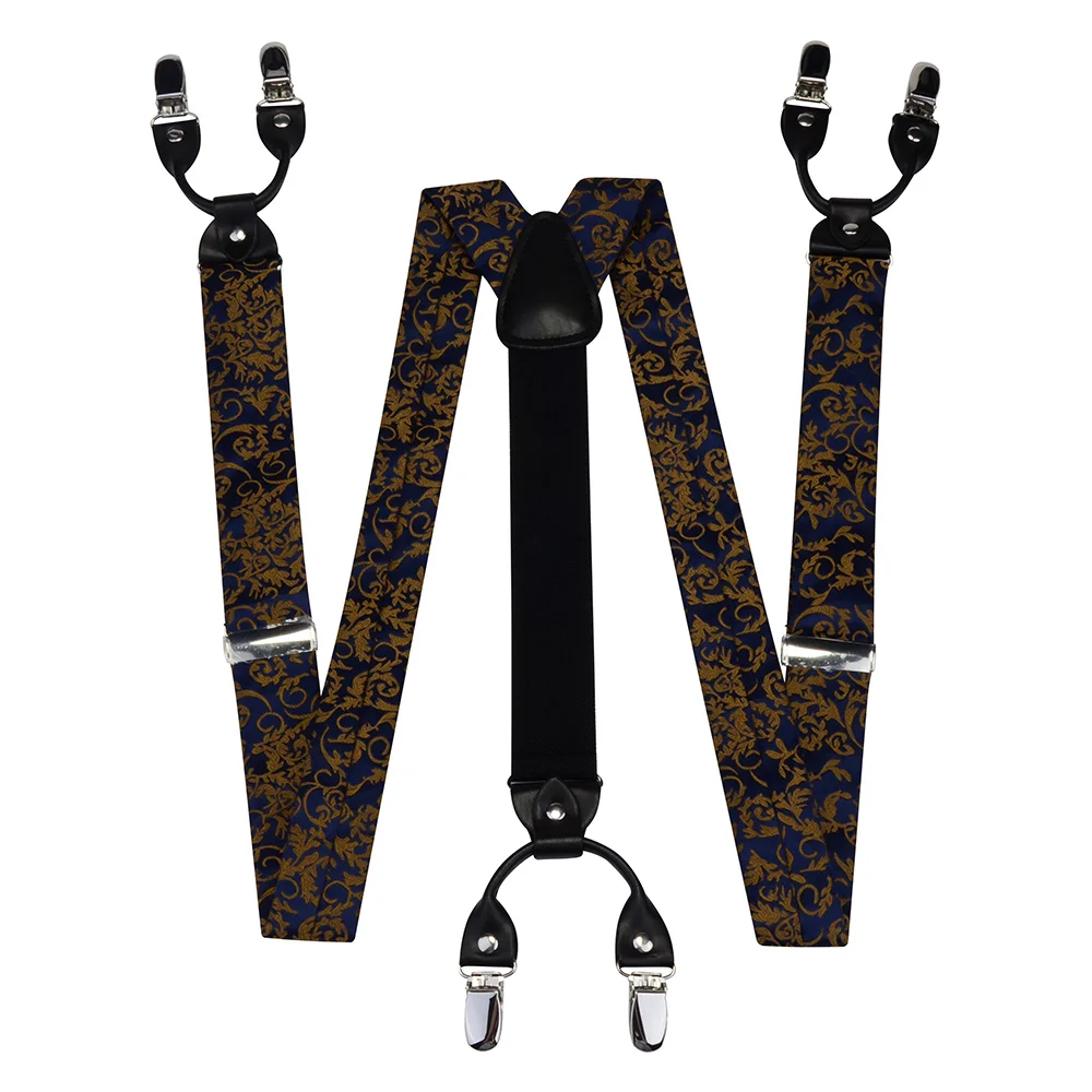 Мужские модные клетчатые цветочные подтяжки для брюк кожаные 6 зажимов регулируемые подтяжки галстук-бабочка Карманный квадратный набор Подарочная коробка для свадьбы