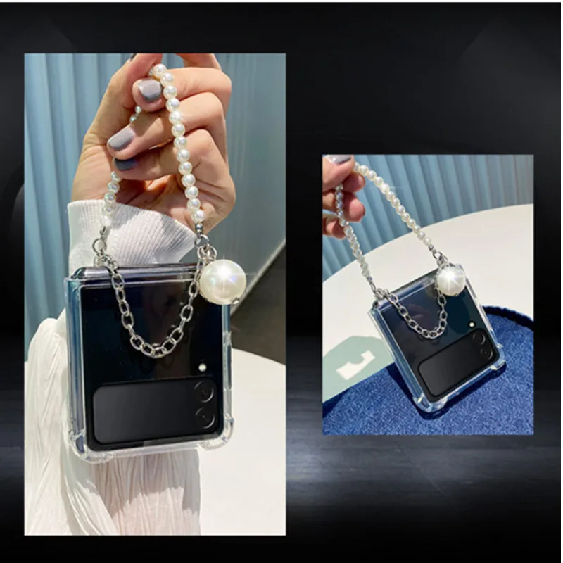 Custodia Per Telefono A Catena Con Bracciale Di Perle Carino Moda Per Samsung Galaxy Z Flip 5 Custodia Z Flip3 Per Samsung Galaxy Z Flip 4 Cover Z Fli