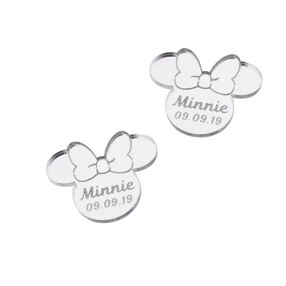 font 8 Silver 20 шт персонализированное гравированное зеркало мышь Надпись Логотип, название Baby Shower бирки настольные украшения для вечеринки, дня рождения 4 см - Цвет: font 8 Silver