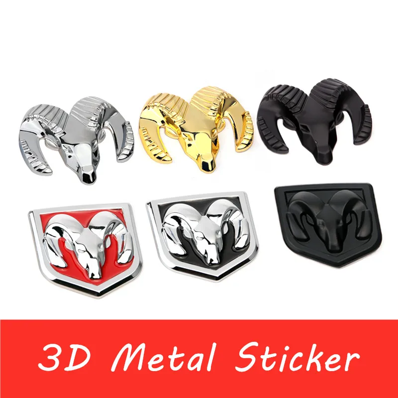 

3D Car Head Grill Tailgate 3D Stickers Metal Emblem Refitting Metal Chrome Badge Sticker head for Dodge Charger Ram 1500