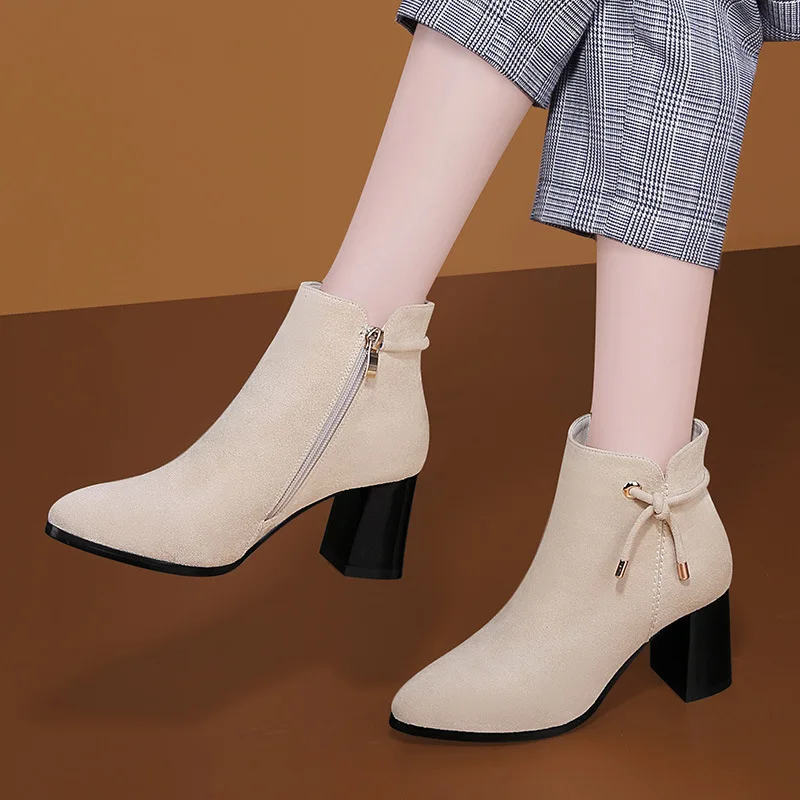 

Chelsea Small Short Boots Women's Chunky-Heel 2019 Autumn & Winter New Style Pointed-Toe Martin Boots Ankle Boots plus Velvet Bo