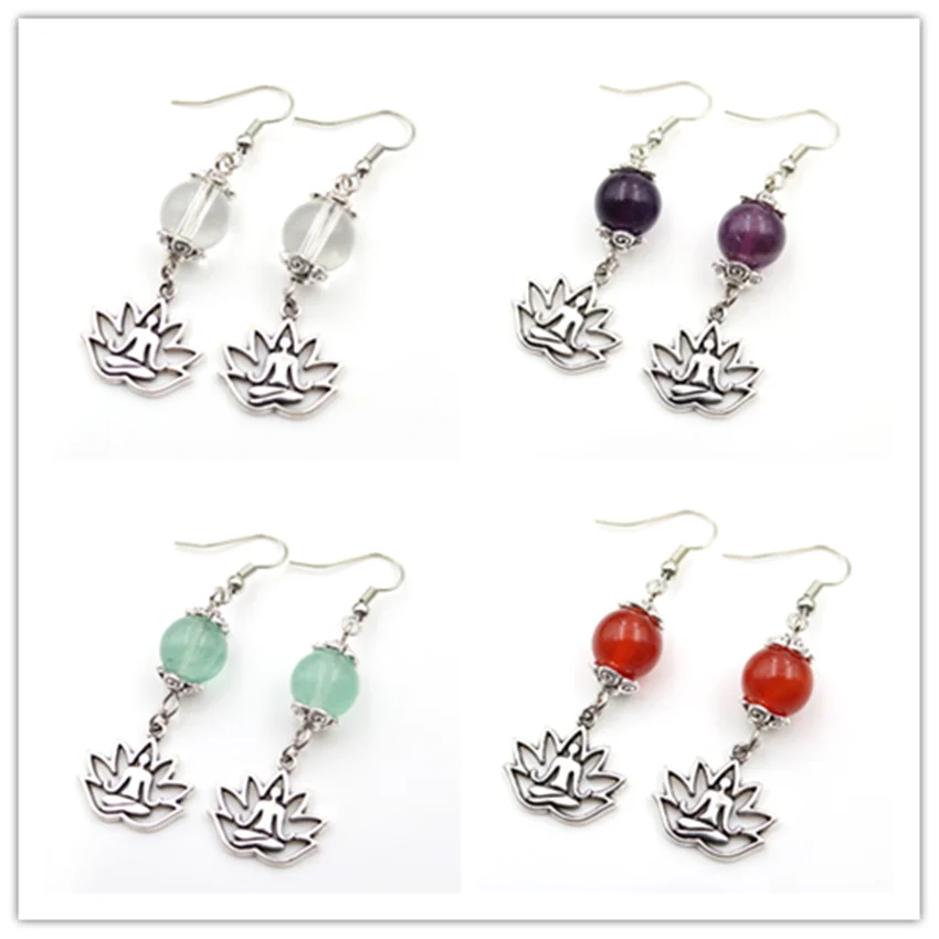 FYJS уникальный посеребренный Будда круглые бусины висячие серьги много цветов