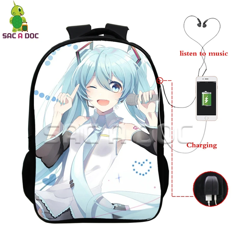 Многофункциональный рюкзак VOCALOID Hatsune Miku, зарядка через usb, разъем для наушников, для ноутбука, для подростков, мальчиков, девочек, школьные рюкзаки для косплея - Цвет: 20