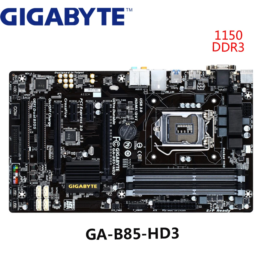 Оригинальная Материнская плата GIGABYTE DDR3 GA-B85-HD3 1150 хорошее состояние полностью