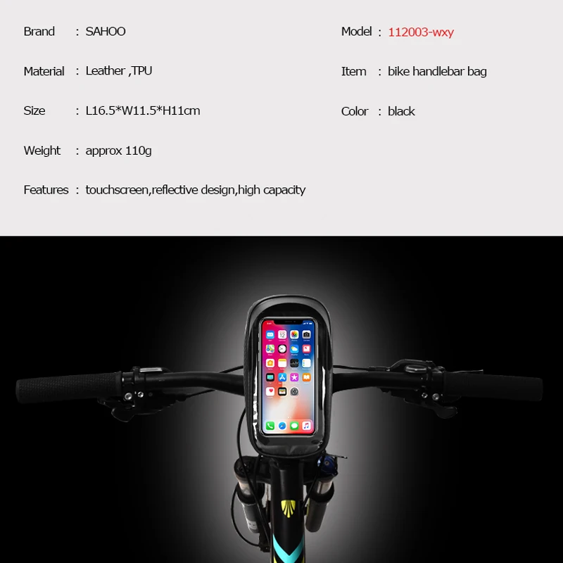 Best Sahoo 112003 Cycling Bicycle Bike Head Tube Handlebar Cell Mobile Phone Bag Case Holder Case Pannier Carrier For  6.5in Phone 4