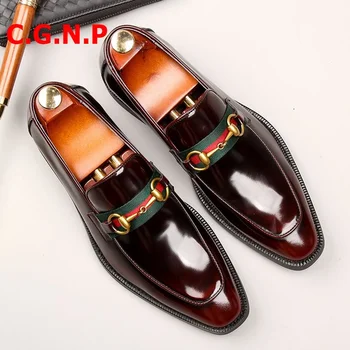 

C.G.N.P Casual Shoes Men Genuine Leather Loafers Handmade Office Formal Wedding Shoes Men Dress Shoes Slip-on Mens Loafer Shoes