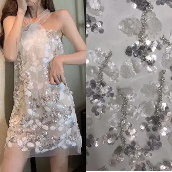 

summer nice looking embroidered net lace fabric with sequins african lace nigeria tulle net fabric with deads for party dress