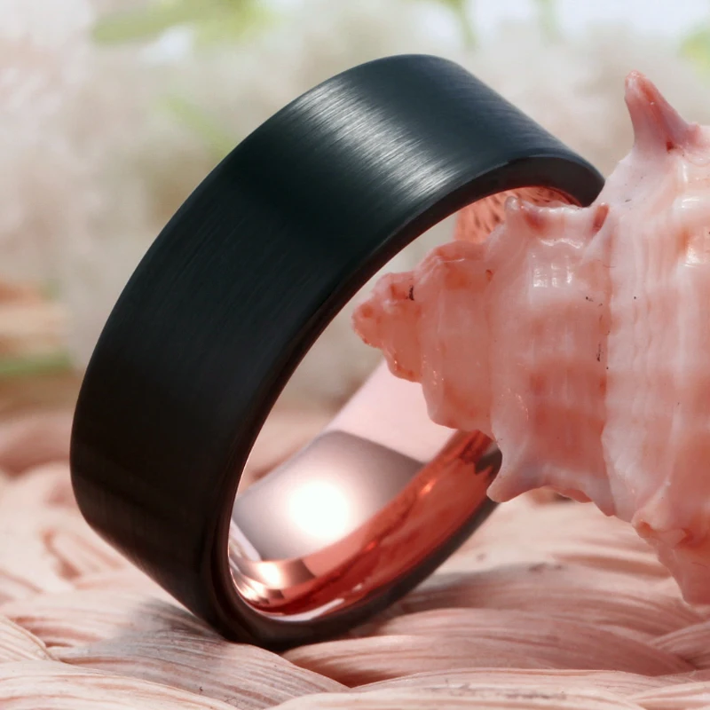 YGK Jewelry Custom Engraved Personalized Tungsten Rings For Men Women Matte with Rose Gold Ring Wedding Band Anniversary Gift