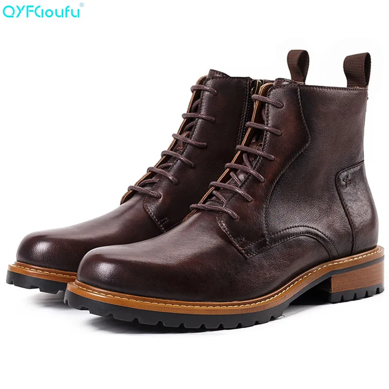 QYFCIOUFU/мужские ботинки; обувь из натуральной коровьей кожи; Роскошные Дизайнерские мужские повседневные ботинки; дышащие мужские Ботильоны; Ботинки Челси на шнуровке