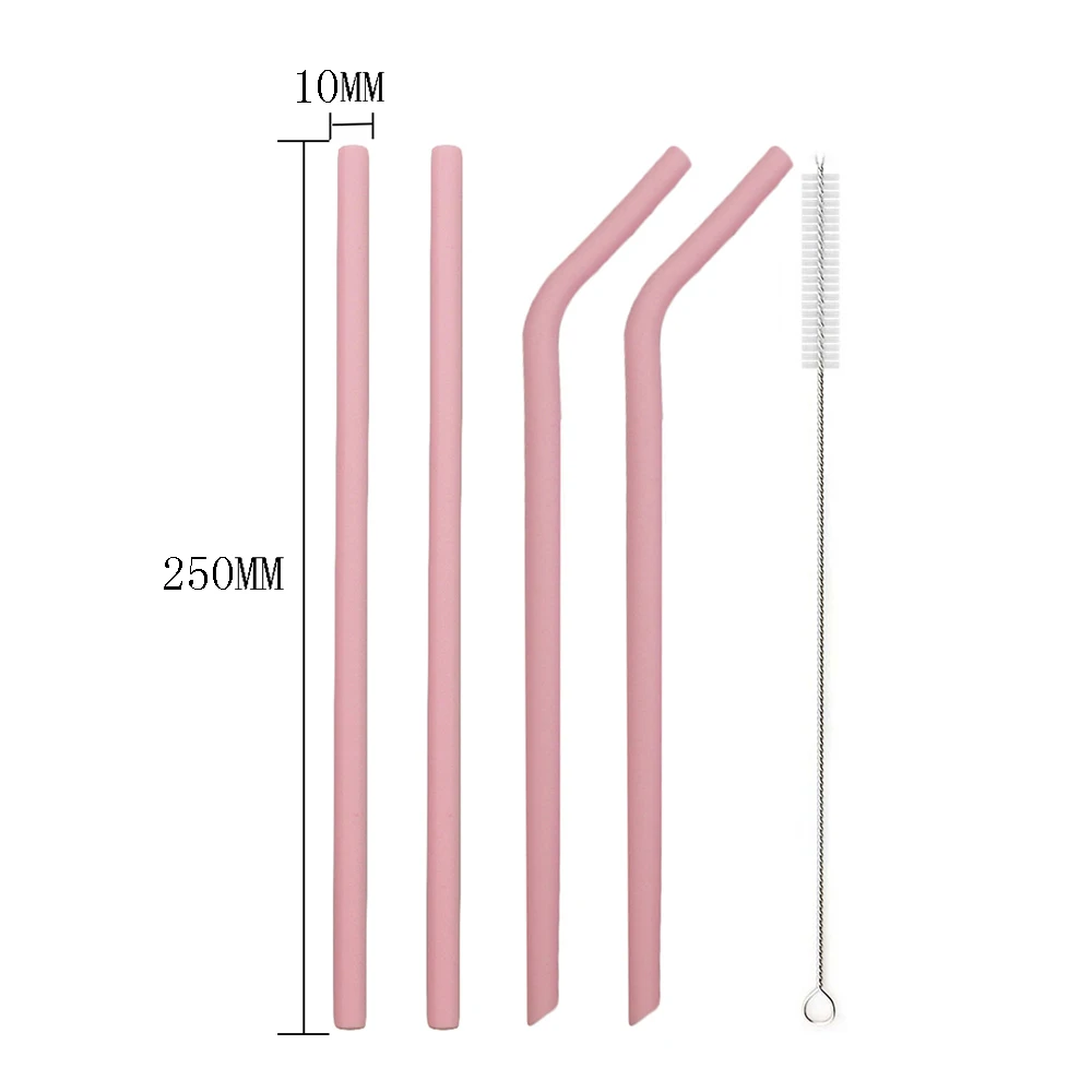 25cm Pink 4 шт многоразовый силикон соломинки пищевой силикон Экстра длинные гибкие соломинки красочное питье Чистящая Щетка соломинки для напитков сумка - Цвет: 25cm Pink