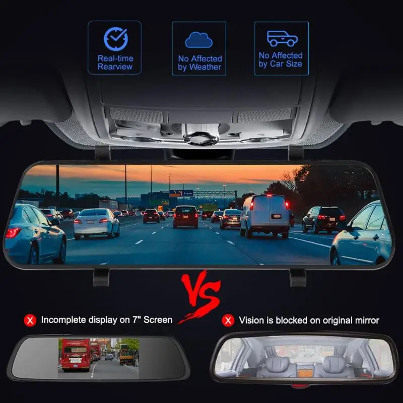V96B 1080P Автомобильный видеорегистратор Камера 9,66 дюймов 2.5D зеркало заднего вида цифровой видеорегистратор Dashcam
