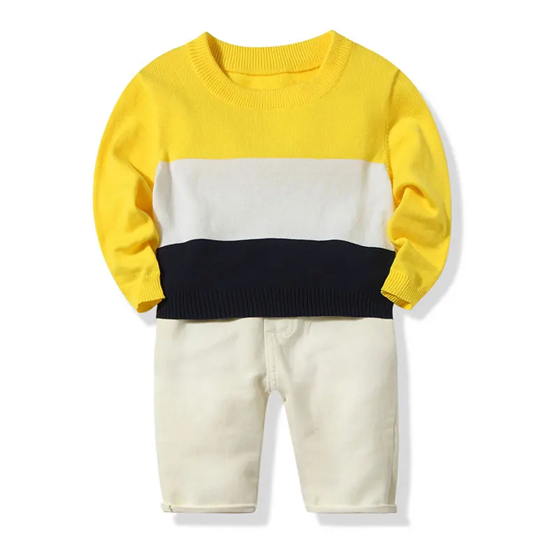 New Autumn Baby Boy Clothes 2pcs Long Sleeve Mixed Color Sweater Tops Pants Trouser Casual Outfits Spring - Цвет: Многоцветный