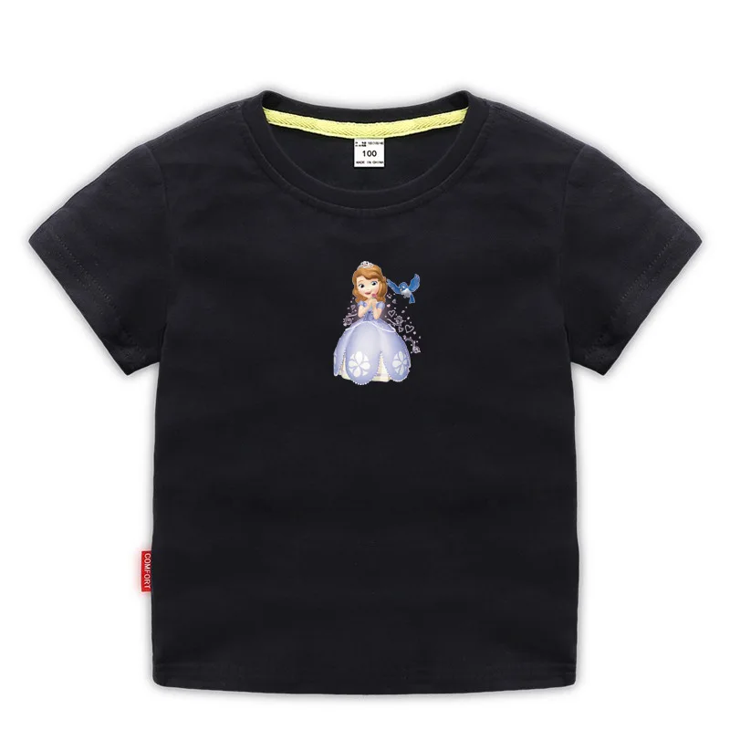 Black Футболка принцессы «hello kitty» для девочек; костюм; летняя хлопковая детская одежда с короткими рукавами; белая и черная футболка для девочек; топы - Цвет: Black