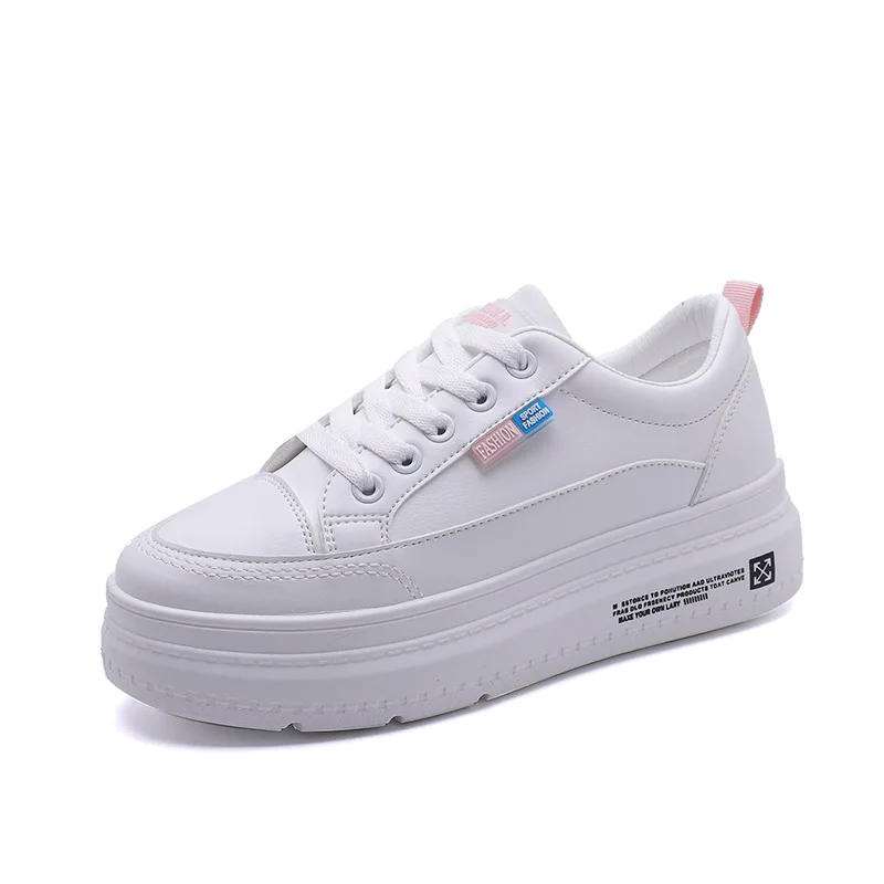 

2019 Autumn Women's Inner Heightened Small White Shoes Fall-style Leather-topped Leisure Thick-soled Sports Board Shoes
