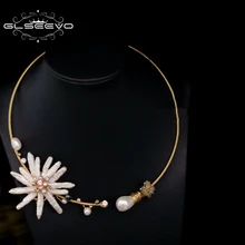 GLSEEVO Природный пресной воды барокко жемчужина ручной работы Регулируемый цветок воротник ожерелье для женщин Подарки Роскошные ювелирные украшения GN0062