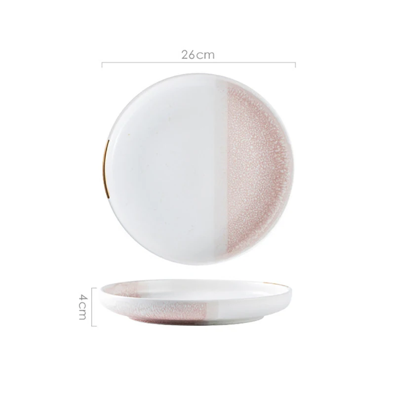 Japanese Sushi Tray Full Set Ceramic Dinnerware Set, Flat Steak Plate, Gradient Color, Golden Rim, Tableware, Big, 10 "Tray