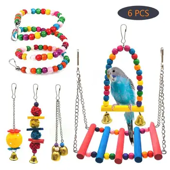 

Bird Parrot Swing Toy Birds Cage Ladder Perch Chew Toys Hanging Bell Beaks Grinding Bird Accessories C42