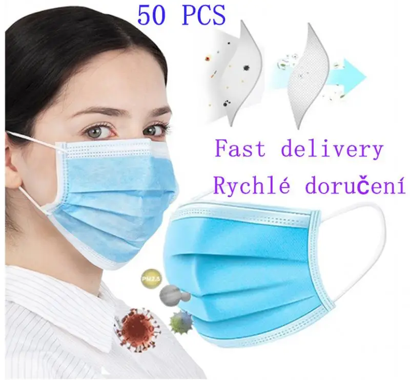 

3-layer protection mask 50pcs Anti Fog Dust-proof Non-woven Masks Disposable Anti Dust Mask Daily Protective Mask Air Purified