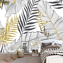 Обои на заказ, 3D обои, скандинавские, ручная роспись, черный и белый лист банана, кокосовое дерево, Настенная роспись, 3d