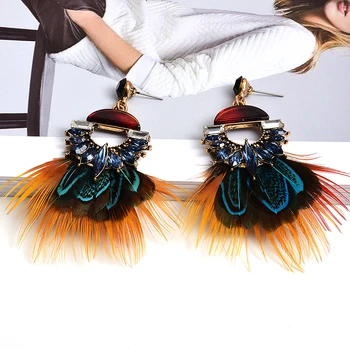 New Arrival Luxury Crystal Drop Earrings High-Quality Vintage Handmade Feather Earring Jewelry Wholesale Accessories For Women