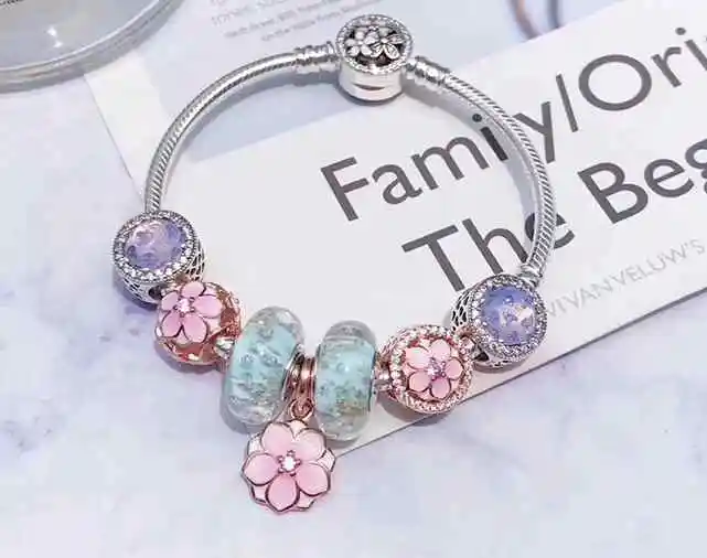 

Kaliyah Shop High Quality 1:1 100% 925 Pure Silver Pink Pearl Flower Bracelet Gift First Choice Free Of Charge