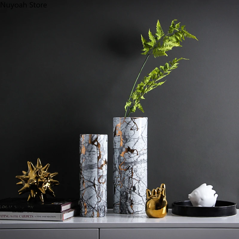 

Керамическая ваза в европейском стиле, украшение с мраморным узором для засушенных цветов, композиция для цветов, аксессуары, роскошное украшение для гостиной