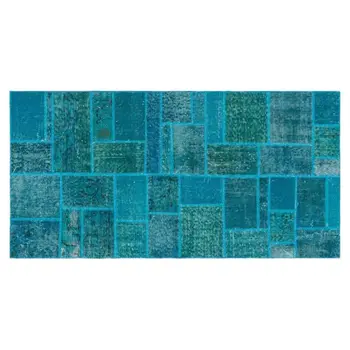 

Handmade Turquoise Vintage Overdyed Patchwork Area Rug 079x155 Cm-2'7''X5'1''