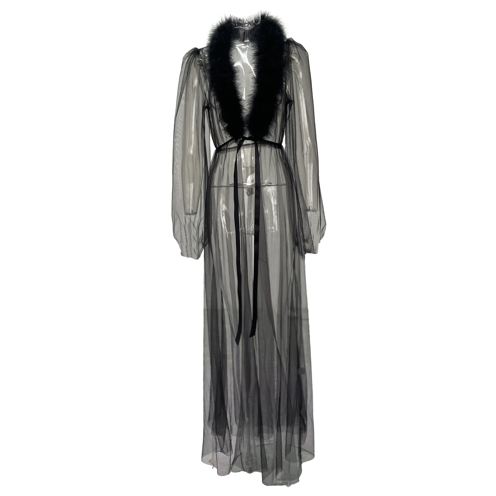 2022 New Robe Women's Feather Robe Sexy  Kimono Robe Sheer Long Nightgowns Sleepwear Bathrobe Bridal Robe with Fur sexy dress Dresses