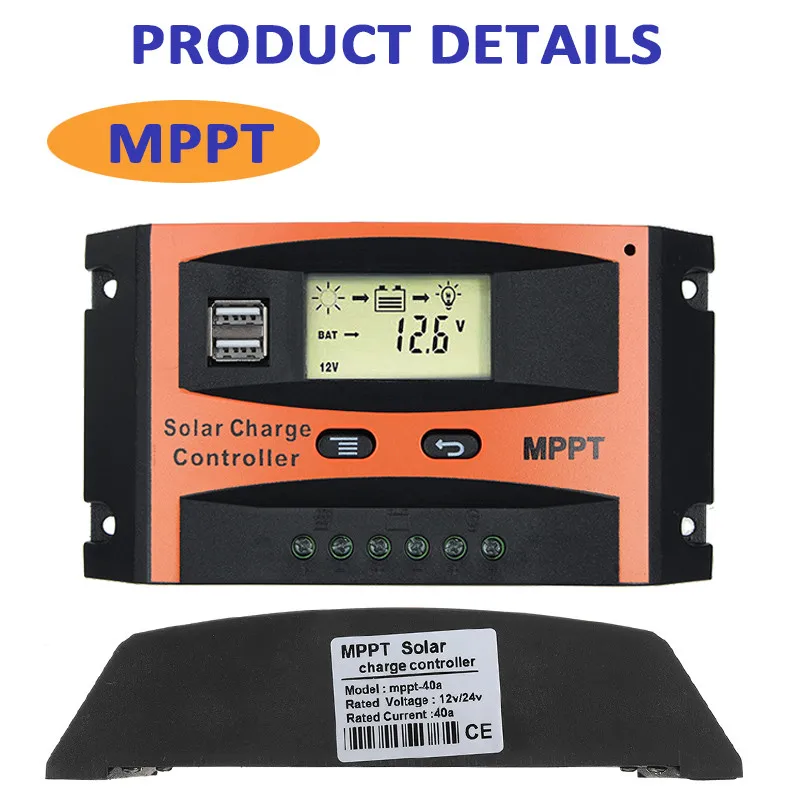 MPPT 30A/40A/50A/60A 12 В 24 в автоматический Солнечный контроллер заряда двойной USB ЖК-дисплей контроллеры панели солнечных батарей регулятор
