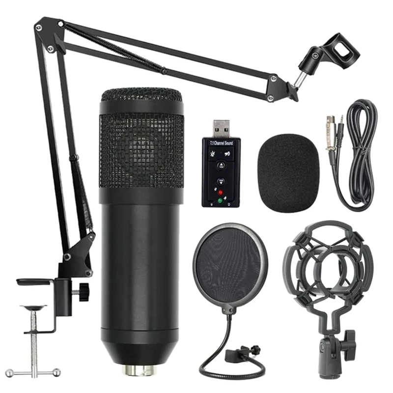 

Bm800 Professional Suspension Microphone Kit Studio Live Stream Broadcasting Recording Condenser Microphone Set(Black)