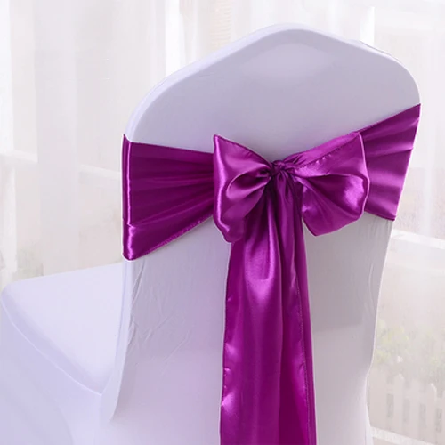 20pcs Chair Sashes Satin Silk Cloth Wedding Chair Knot Bows Seat Chair Cover Bow Sashes DIY Ribbon for Party Chair Decoration - Цвет: Purple red