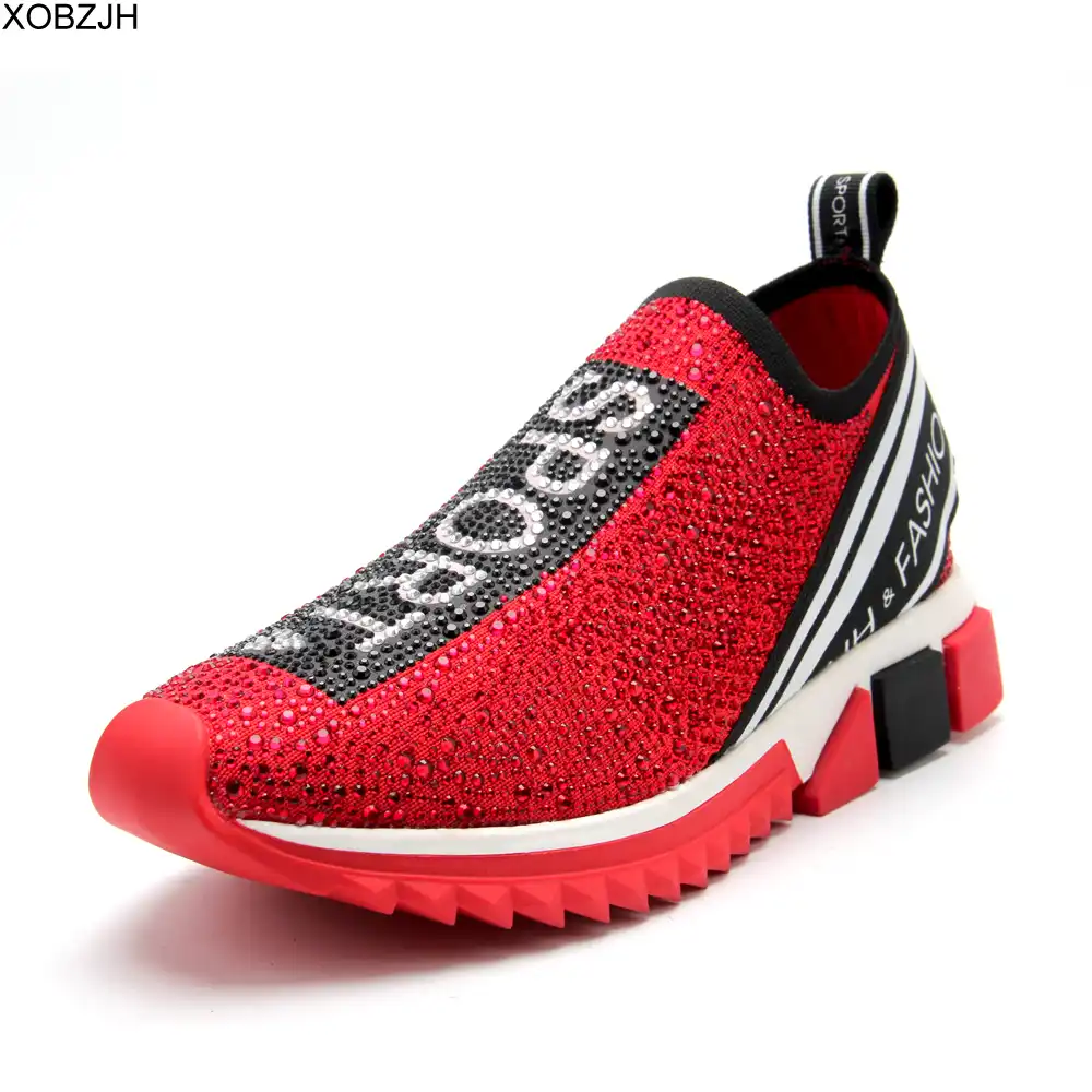 red rhinestone sneakers